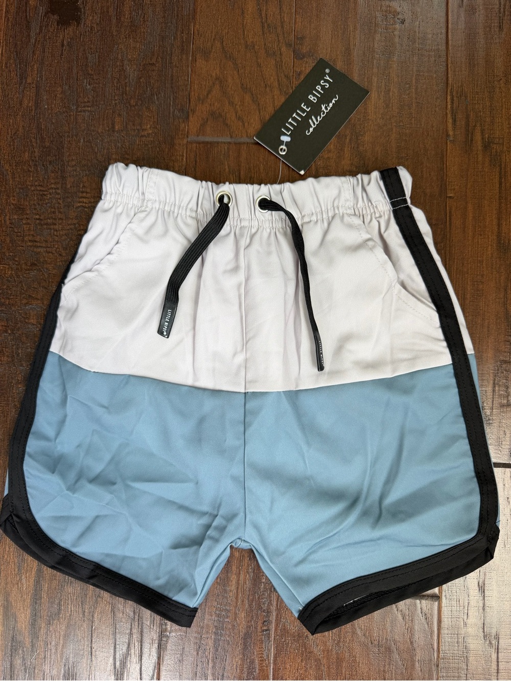 Little Bipsy White and Blue Colorblock Kids Swim Trunks